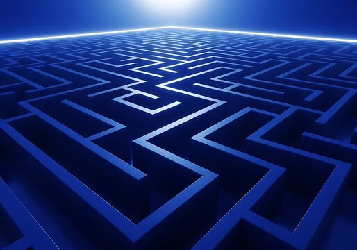 Abstract blue labyrinth design symbolizing challenge and complexity concept