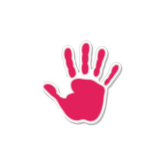 Obraz premium Pink Hand Silhouette Stop Gesture Against Black Background With White Outline and Shadow