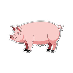 Fototapeta premium Pink Pig Standing Side Profile On Black Background Simple Flat Illustration