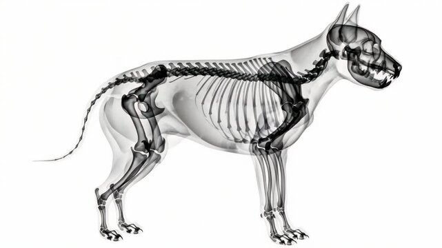 Anatomical dog animation reveals the intricate bone structure, medical concept and canine internal