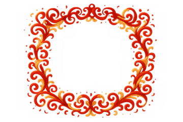 Ornate filigree frame border creating an elegant red and gold swirl design with decorative elements, transparent background