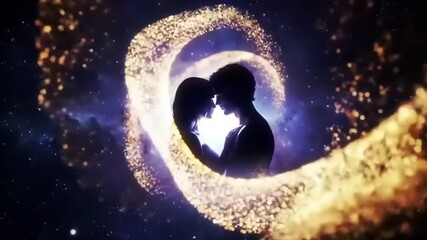Couple silhouette in cosmic light. - Powered by Adobe