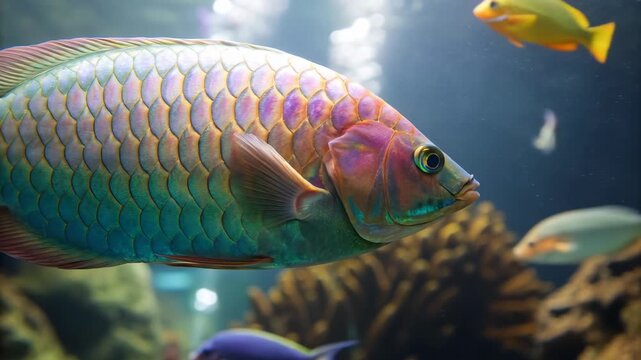 Iridescent parrotfish colorful fish tropical fish aquarium coral reef underwater scenery scales marine life iridescent tropical fish with iridescent