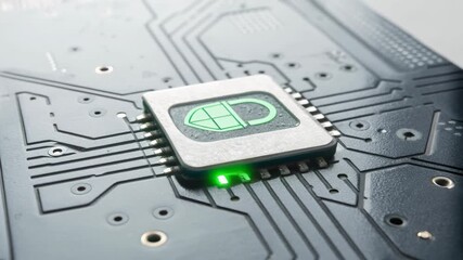 Secure microchip circuit board glowing green padlock and indicator lights conveying cybersecurity protection semiconductor motherboard electronic - Powered by Adobe