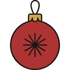 Fototapeta premium Red Christmas Ornament With Snowflake Design Suspended By Gold Cap And String Festive Holiday Decoration