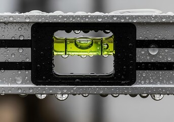 Precision leveled construction tool covered in pristine droplets of water