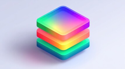 Three colorful, stacked, square prisms with vibrant gradients