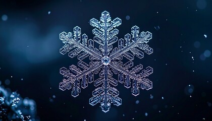 Fototapeta premium Stunning detailed snowflake with delicate icy pattern showcasing crisp winter beauty, elegant crystal symmetry representing cold seasonal wonder in closeup macro frozen scene