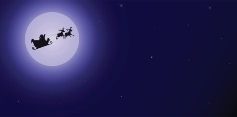 Magical Christmas Night with Santa&rsquo;s Sleigh and Reindeer Silhouette, Christmas Background