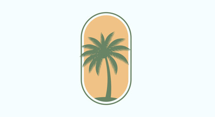Stylized Palm Tree Illustration in Oval Frame with Warm Tones.