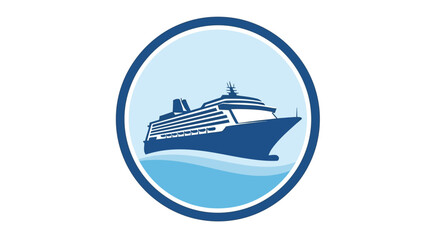 Cruise Ship Icon in Blue Circle on White Background.