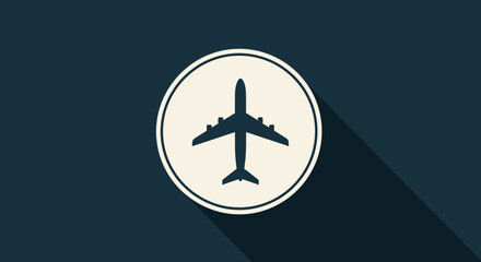 Obraz premium Simple airplane silhouette icon with long shadow design.