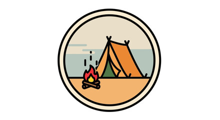 Camping adventure with tent and campfire in a natural setting.