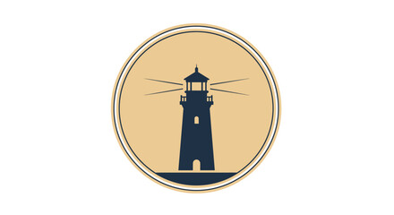 Lighthouse beacon guiding ships at sea in a circular emblem.