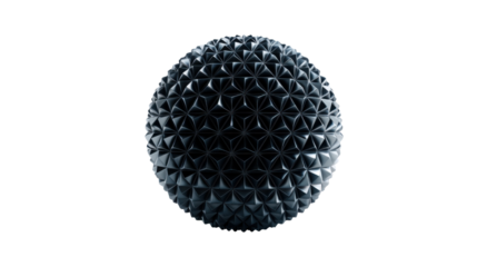 Abstract sphere presenting a complex spiky texture. Rendered 3d object on a transparent background, showcasing digital art and technology