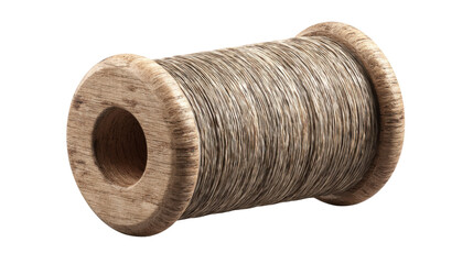 Spool with natural rustic thread, perfect for handicraft, traditional textile work, and homemade design. Transparent background