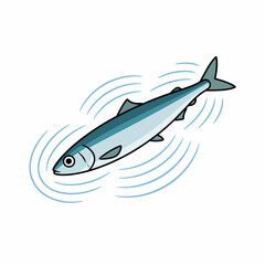 Obraz premium Cartoon drawing of a sleek bluegreen fish swimming creating water ripples