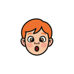 Fototapeta premium Surprised Cartoon Boy Face with Open Mouth and Wide Eyes Expression Orange Hair Pale Skin and Rosy Cheeks on Black Background