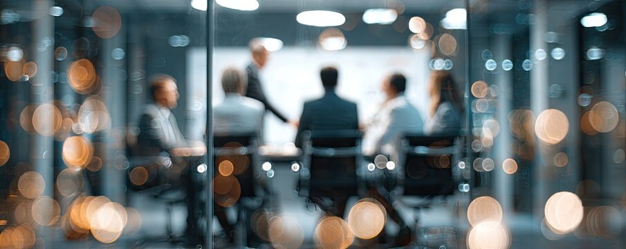 Blurred business meeting with blurred bokeh lights