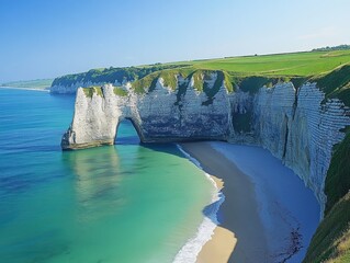 Spectacular coastal view with a dramatic arch and cliffs on a sunny day