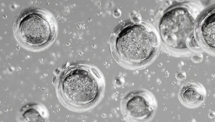 Close-up macro shot of translucent spheres containing granular material