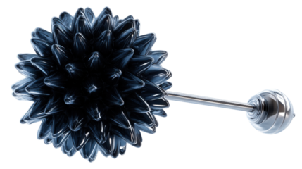 Ferrofluid demonstrating magnetism, science, and physics with spiky abstract shapes around a magnetic object on a transparent background