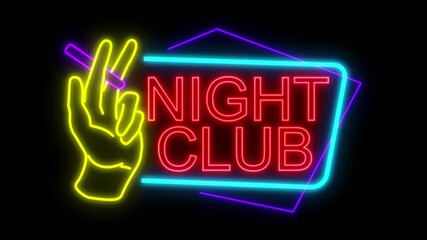 Neon NIGHT CLUB sign animation by cyan neon on black background 4k. Glowing neon NIGHT CLUB sign looped color blink animation. NIGHT CLUB sign animation. - Powered by Adobe