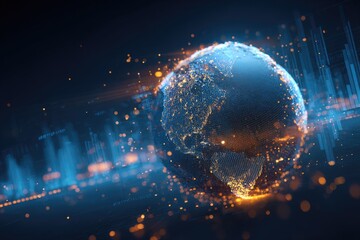 Futuristic digital globe with glowing lights and data streams