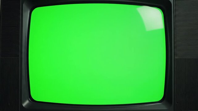 Nostalgic Blank Canvas with 1990 s tv slow push in green screen distortion, overlay, glitch, static noise, scan lines on black background, 4k animated video loop