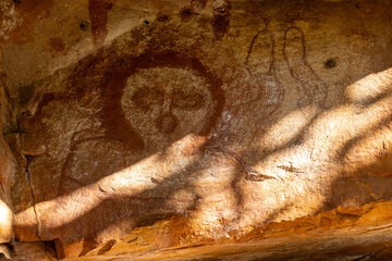 Australian Aboriginal mythology painted on rock galleries in a cave in Kimberley Western Australia.