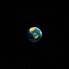 A luminous planet floats in a vast, dark expanse of scattered stars