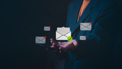 Ready to go communications and work technology business. Digital communication concepts. Mobile inboxes, real-time notifications and online messaging systems, spam, and ransomware.