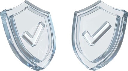 Shield with checkmark 3d glass icons for insurance