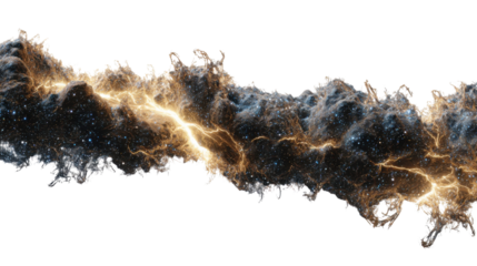 Cosmic nebula discharging electric lightning bolt in deep outer space with stars, abstract energy thunder storm effect, transparent background