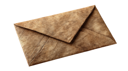 Vintage aged envelope conveying traditional mail, retro communication, and historical message on transparent background
