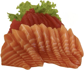 Salmon and tuna sashimi isolated, omega3 fulled as healthy food, Japanese traditional dish