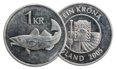 1 icelandic krona coin isolated on white background
