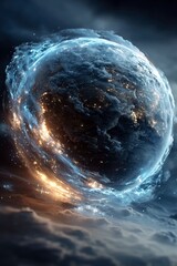 Earth in Space with Glowing Atmosphere