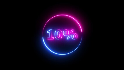 Neon 10 Percent Discount Circle With Pink And Blue Glow On Black Background ten percent sale