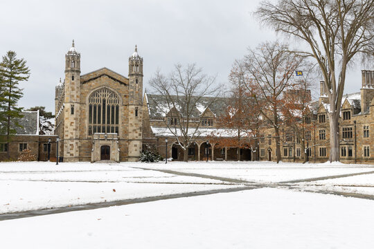 Law school at the University of Michigan after fresh snow