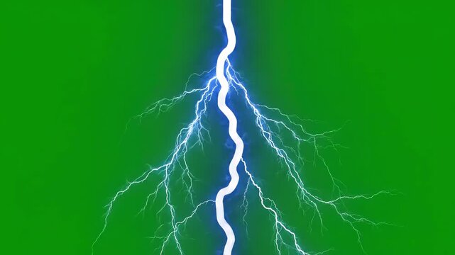 Dynamic Energy Bolt with lightning power overlay on green screen electric animated strikes storm blue light force effect flash thunderbolt isolated background distortion, overlay, glitch, static