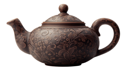 Vintage ornate ceramic teapot with floral embossed pattern for tea serving and traditional beverage rituals