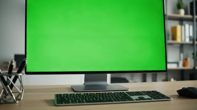 Modern Virtual Workspace with two multiracial workers sitting at office and discussing business issues together blonde woman pen typing the computer green screen workplace people looking each other