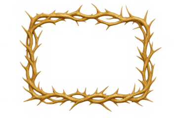 Crown of thorns frame forming a rectangular border, symbolizing suffering, passion, and religious sacrifice, transparent background