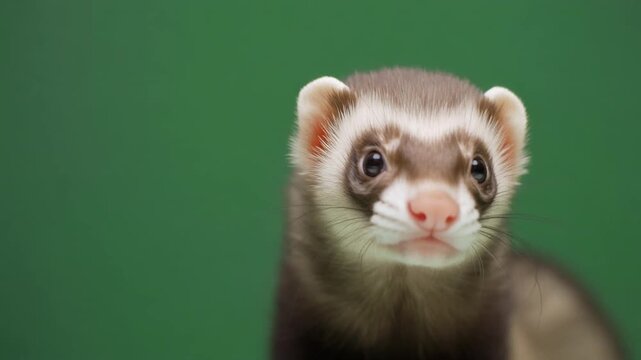 Studio lighting realistic Ferret greenscreen small mammal pet ferret animal isolated green screen background with detailed fur and whiskers for stock photography commercial design and creative media