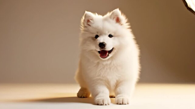 Adorable White Dog Posing Gracefully in a Studio Setting.