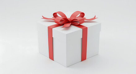 Obraz premium White gift box with red ribbon and bow present celebration holid