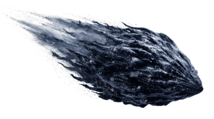 Frozen asteroid streaking through space, an icy meteor falling rapidly, cosmic impact, space rock traveling at high speed