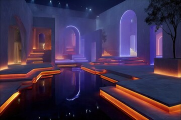 Futuristic Architecture Illuminated in Neon Lights