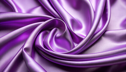 Obraz premium A close-up of deeply draped, vibrant purple satin fabric, catching the light with a high sheen. The material is gathered into a rich, flowing swirl pattern.